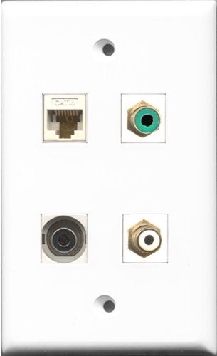 RiteAV 1 Port RCA White and 1 Port RCA Green and 1 Port 3.5mm and 1 Port Cat6 Ethernet White Wall Plate