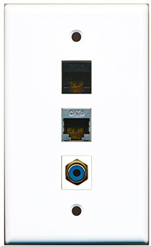 RiteAV - 1 Port RCA Blue and 1 Port Shielded Cat6 Ethernet and 1 Port Cat6 Ethernet Black Wall Plate