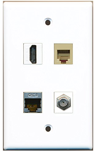 RiteAV - 1 Port HDMI 1 Port Coax Cable TV- F-Type 1 Port Phone RJ11 RJ12 Beige 1 Port Shielded Cat6 Ethernet Wall Plate
