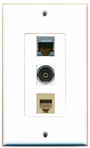 RiteAV - 1 Port Phone RJ11 RJ12 Beige and 1 Port Shielded Cat6 Ethernet and 1 Port Toslink Decorative Wall Plate Decorative