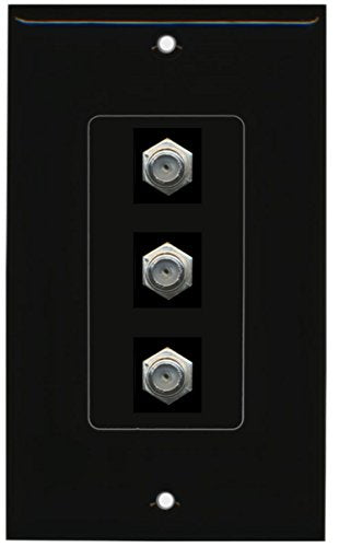 RiteAV - 3 Port Coax Cable TV- F-Type Decorative Wall Plate - Black