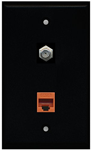 RiteAV - Black 1 Port Coax Cable TV- F-Type 1 Port Cat6 Ethernet Orange Wall Plate