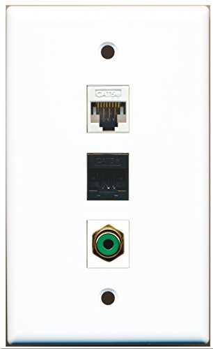 RiteAV - 1 Port RCA Green and 1 Port Cat5e Ethernet White and 1 Port Cat5e Ethernet Black Wall Plate