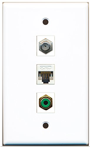RiteAV - 1 Port RCA Green 1 Coax Cable TV- F-Type 1 Cat5e Ethernet White Wall Plate