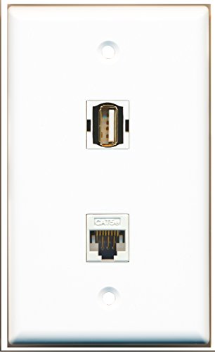 RiteAV - 1 USB A/A and 1 Cat5e White Ethernet Port Wall Plate - Bracket Included