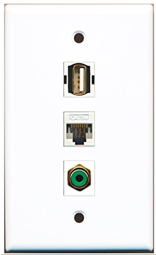 RiteAV - 1 Port RCA Green 1 USB A-A 1 Cat5e Ethernet White Wall Plate