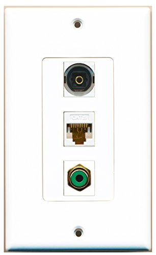 RiteAV - 1 Port RCA Green and 1 Port Toslink and 1 Port Cat6 Ethernet White Decorative Wall Plate Decorative