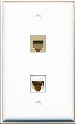 RiteAV - 1 Port Phone RJ11 RJ12 Beige 1 Port Cat6 White Wall Plate White - Bracket Included