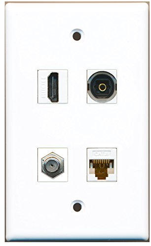 RiteAV - 1 Port HDMI 1 Port Coax Cable TV- F-Type 1 Port Toslink 1 Port Cat6 Ethernet White Wall Plate