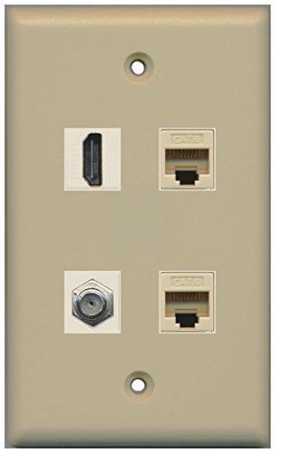 RiteAV - 1 Port HDMI 1 Port Coax Cable TV- F-Type 2 Port Cat6 Ethernet Wall Plate - Ivory