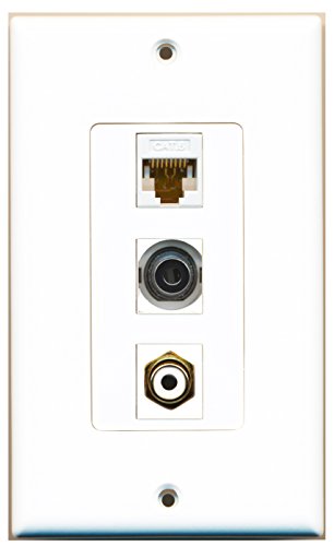 RiteAV - 1 Port RCA White and 1 Port 3.5mm and 1 Port Cat6 Ethernet White Decorative Wall Plate Decorative