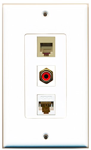 RiteAV - 1 Port RCA Red and 1 Port Phone RJ11 RJ12 Beige and 1 Port Cat6 Ethernet White Decorative Wall Plate Decorative