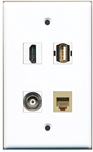 RiteAV - 1 Port HDMI 1 Port USB A-A 1 Port Phone RJ11 RJ12 Beige 1 Port BNC Wall Plate