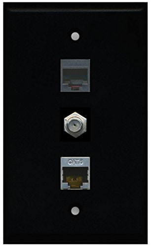 RiteAV - 1 Port Coax Cable TV- F-Type Phone RJ11 RJ12 and Shielded Cat6 Ethernet Wall Plate - Black