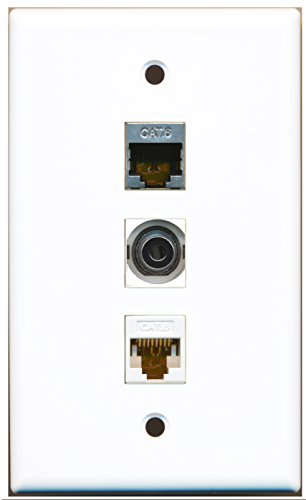 RiteAV - 1 Port Shielded Cat6 Ethernet and 1 Port 3.5mm and 1 Port Cat6 Ethernet White Wall Plate