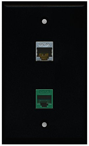 RiteAV - Black 1 Port Cat6 Ethernet Green 1 Port Cat6a Wall Plate