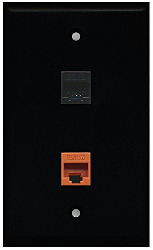 RiteAV - Black 1 Port Cat5e Ethernet Black 1 Port Cat5e Ethernet Orange Wall Plate