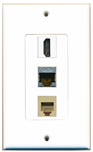 RiteAV - 1 Port HDMI and 1 Port Phone RJ11 RJ12 Beige and 1 Port Shielded Cat6 Ethernet Decorative Wall Plate Decorative