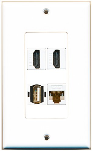 RiteAV - 2 Port HDMI 1 Port USB A-A 1 Port Cat6 Ethernet White Wall Plate Decorative Style