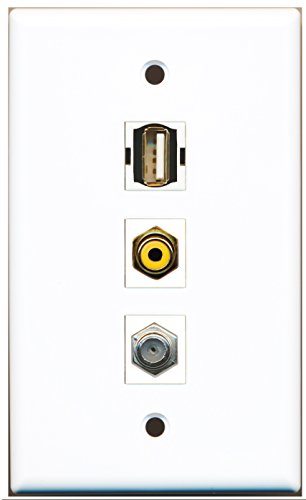 RiteAV - 1 Port RCA Yellow and 1 Port Coax Cable TV- F-Type and 1 Port USB A-A Wall Plate