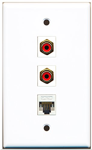 RiteAV - 2 Port RCA Red and 1 Port Cat5e Ethernet White Wall Plate