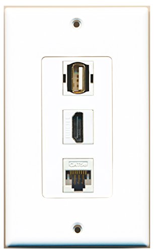 RiteAV - 1 Port HDMI 1 USB A-A 1 Cat5e Ethernet White Wall Plate Decorative