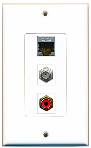 RiteAV - 1 Port RCA Red and 1 Port Coax Cable TV- F-Type and 1 Port Shielded Cat6 Ethernet Decorative Wall Plate Decorative