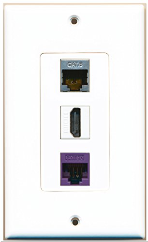 RiteAV - 1 Port HDMI 1 Shielded Cat6 Ethernet 1 Cat5e Ethernet Purple Wall Plate Decorative