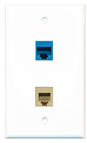RiteAV - 1 Port Phone RJ11 RJ12 Beige 1 Port Cat5e Blue Wall Plate - Bracket Included