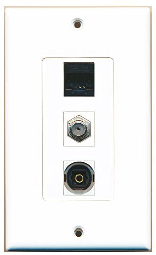 RiteAV - 1 Port Coax Cable TV- F-Type and 1 Port Toslink and 1 Port Cat5e Ethernet Black Decorative Wall Plate Decorative