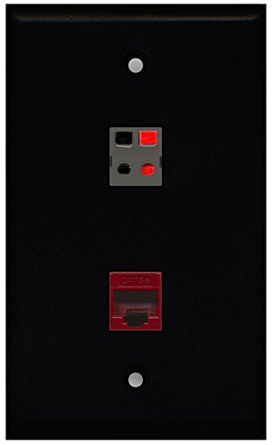 RiteAV - Black 1 Port Cat5e Ethernet Red 1 Port Speaker Wall Plate