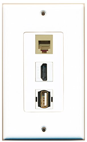 RiteAV - 1 Port HDMI 1 USB A-A 1 Phone RJ11 RJ12 Beige Wall Plate Decorative