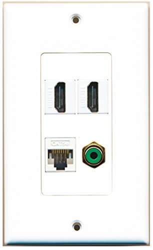 RiteAV - 2 Port HDMI 1 Port RCA Green 1 Port Cat5e Ethernet White Wall Plate Decorative