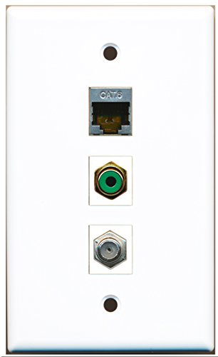 RiteAV - 1 Port RCA Green and 1 Port Coax Cable TV- F-Type and 1 Port Shielded Cat6 Ethernet Wall Plate
