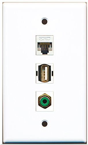 RiteAV - 1 Port RCA Green and 1 Port USB A-A and 1 Port Cat5e Ethernet White Wall Plate