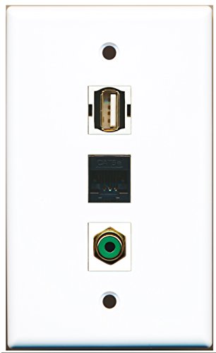 RiteAV - 1 Port RCA Green and 1 Port USB A-A and 1 Port Cat5e Ethernet Black Wall Plate