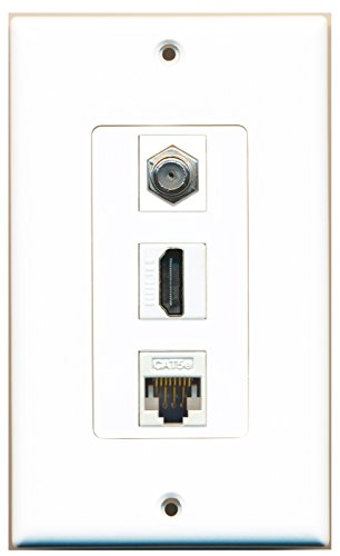 RiteAV - 1 Port HDMI 1 Coax Cable TV- F-Type 1 Cat5e Ethernet White Wall Plate Decorative