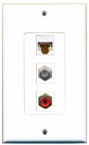 RiteAV - 1 Port RCA Red and 1 Port Coax Cable TV- F-Type and 1 Port Cat6 Ethernet White Decorative Wall Plate Decorative