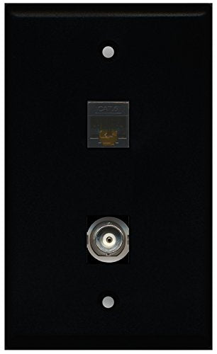 RiteAV - Black 1 Port BNC 1 Port Cat6 Ethernet Black Wall Plate