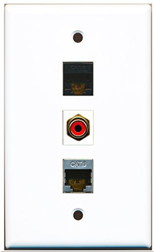 RiteAV - 1 Port RCA Red and 1 Port Shielded Cat6 Ethernet and 1 Port Cat6 Ethernet Black Wall Plate