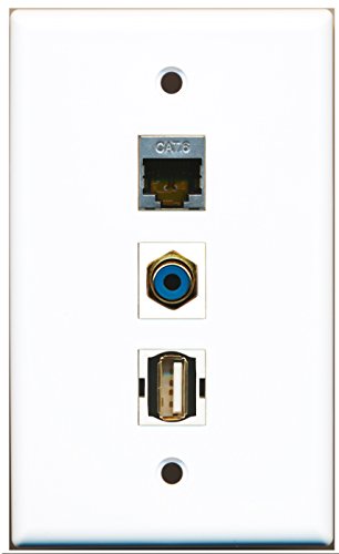 RiteAV - 1 Port RCA Blue and 1 Port USB A-A and 1 Port Shielded Cat6 Ethernet Wall Plate