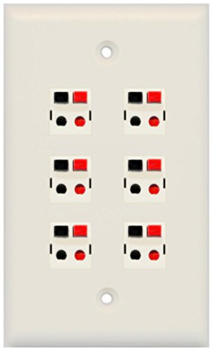 RiteAV 6 Port Speaker Jack Single Gang Wall Plate for Home Theater - Light Almond
