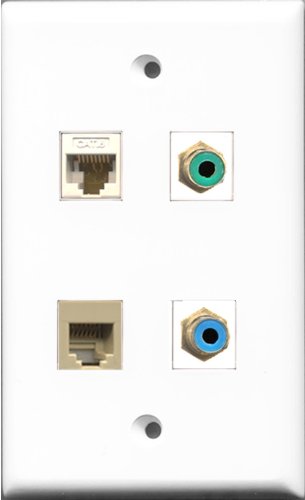 RiteAV 1 Port RCA Green and 1 Port RCA Blue and 1 Port Phone RJ11 RJ12 Beige and 1 Port Cat6 Ethernet White Wall Plate