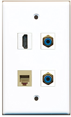 RiteAV - 1 Port HDMI 2 Port RCA Blue 1 Port Phone RJ11 RJ12 Beige Wall Plate