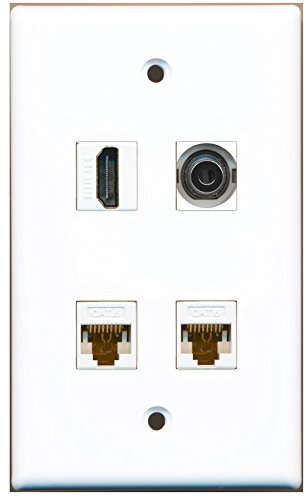 RiteAV - 1 Port HDMI 1 Port 3.5mm 2 Port Cat6 Ethernet White Wall Plate