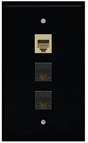 RiteAV - 1 Port Phone RJ11 RJ12 Beige 2 Port Cat6 Ethernet Wall Plate - Black