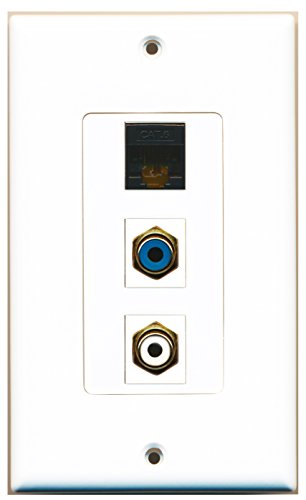 RiteAV - 1 Port RCA White and 1 Port RCA Blue and 1 Port Cat6 Ethernet Black Decorative Wall Plate Decorative