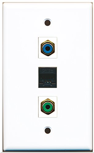 RiteAV - 1 Port RCA Green and 1 Port RCA Blue and 1 Port Cat5e Ethernet Black Wall Plate