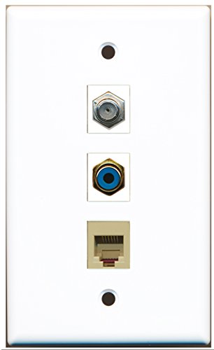 RiteAV - 1 Port RCA Blue and 1 Port Coax Cable TV- F-Type and 1 Port Phone RJ11 RJ12 Beige Wall Plate