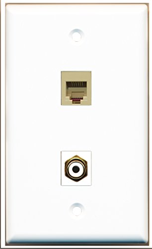 RiteAV - 1 Port RCA White 1 Port Phone RJ11 RJ12 Beige Wall Plate White - Bracket Included